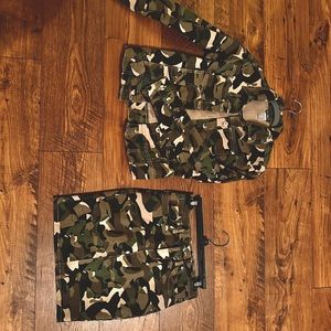 Camo mini skirt and jacket. Together or separate.